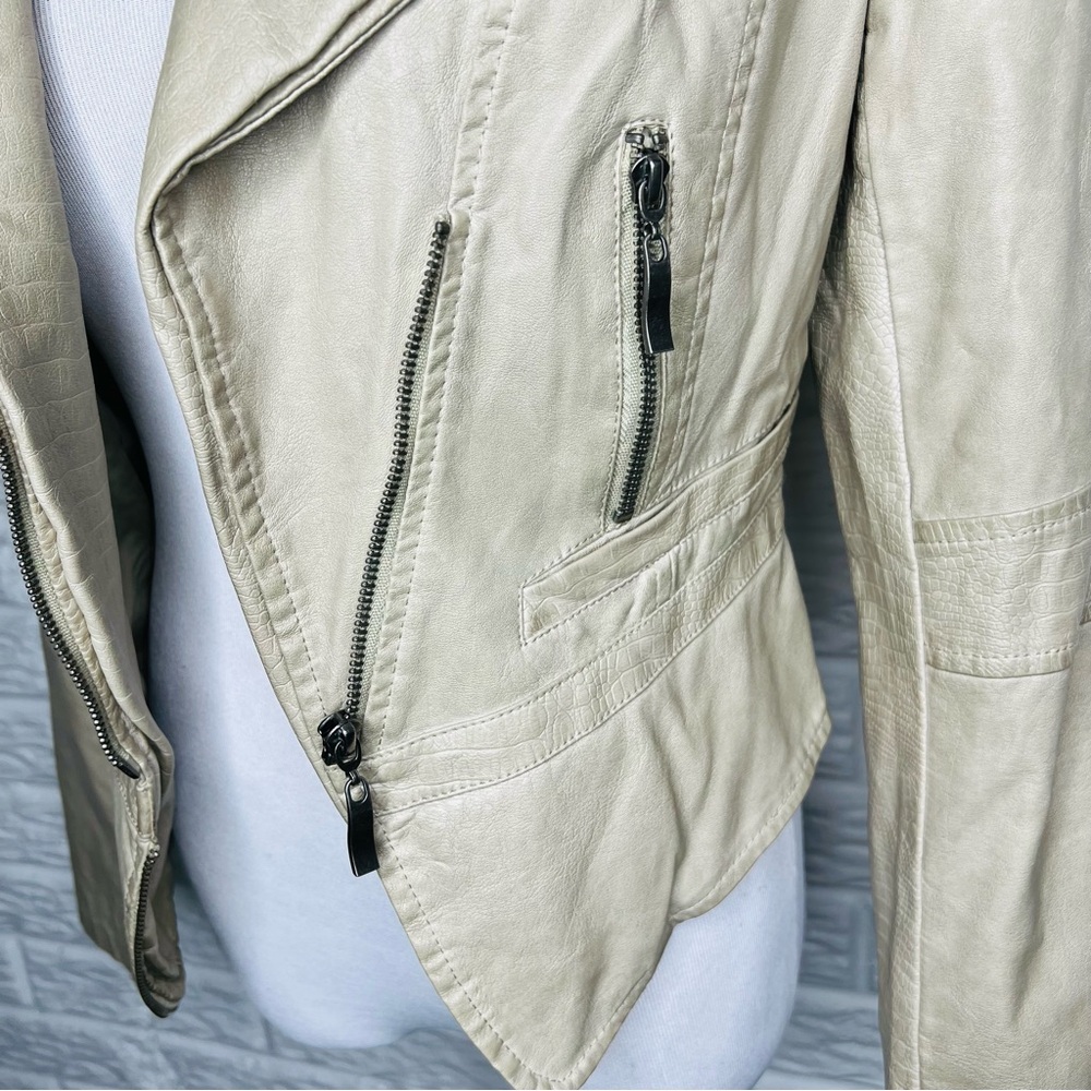 L’ATELIER Tan Vegan Faux Leather Moto Jacket Size M - Picture 7 of 11